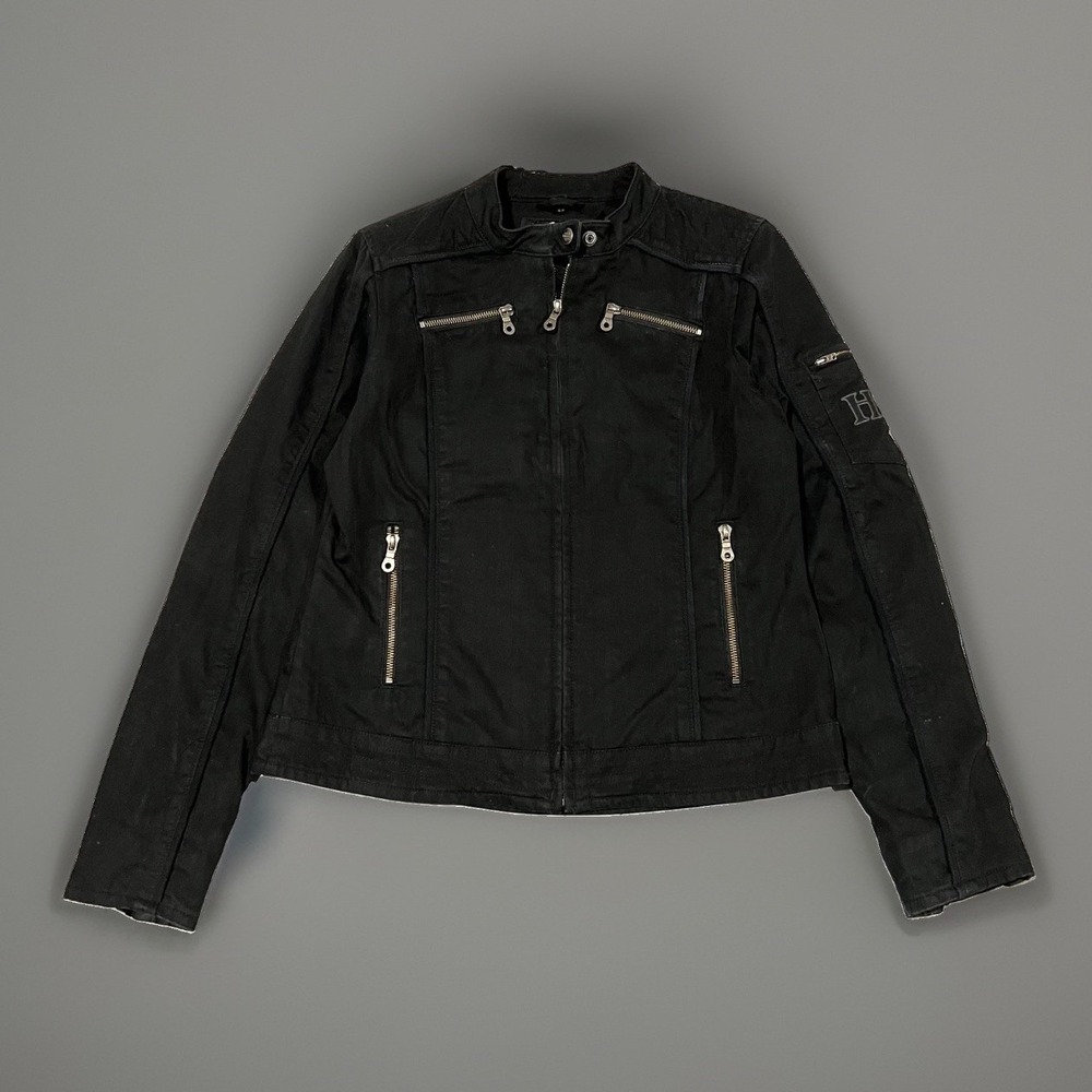 VTG Harley Davidson 3 in 1 Black Moto Jacket Hooded Lined Skull Logo M Biker